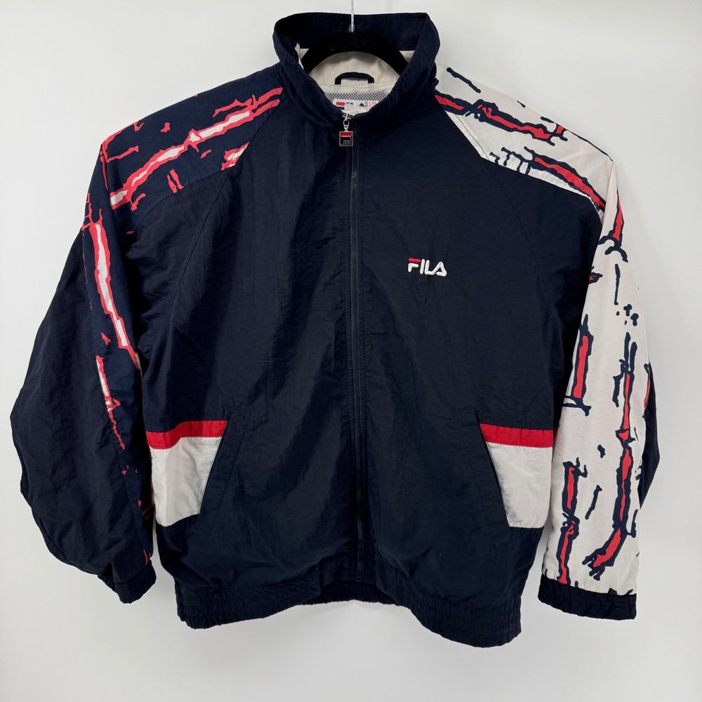 Vintage Fila Mens Navy Red White Colorblock Windbreaker Jacket XL